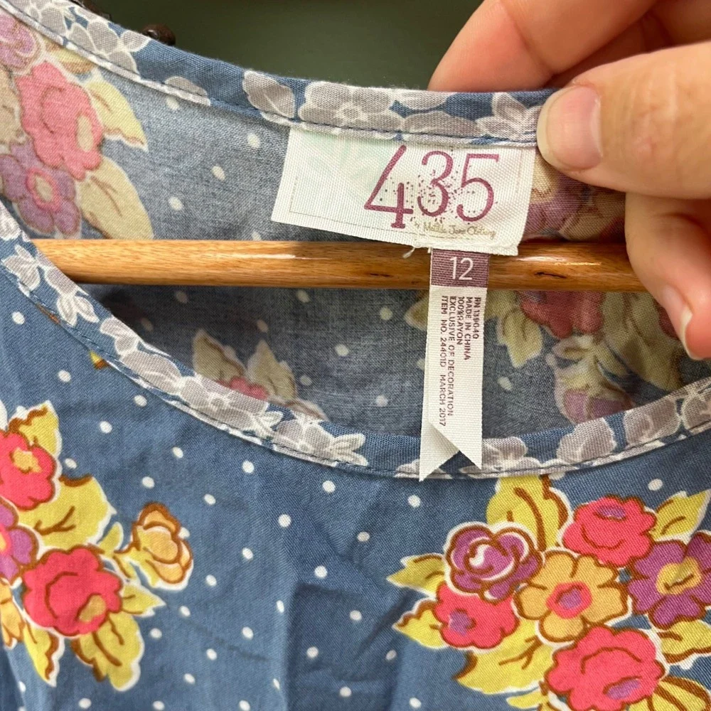 435 by Matilda Jane Girls Blue Floral Polka Dot High Low Tiered‎ Dress Size 12